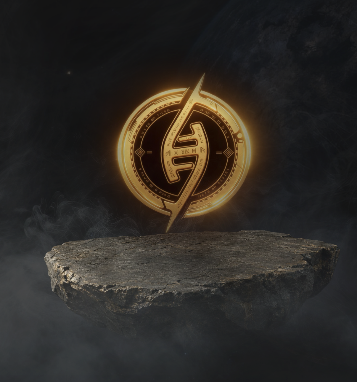 The DVN sigil levitating above a stone altar